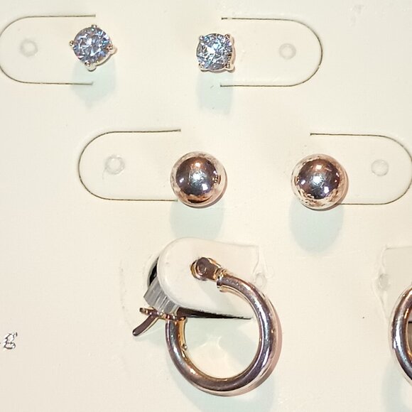 NEW A New Day™ Sterling Cubic Zirconia Silver Ball/ Studs/Hoop Trio Earring Set - Picture 3 of 6